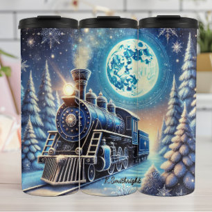 Bouteilles Isothermes Train Magique Bleu de Noël sous la Lune