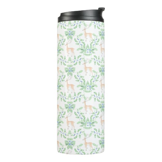Bouteilles Isothermes Trellis bleu et vert Holly avec Cerf (Tourné sur la gauche)