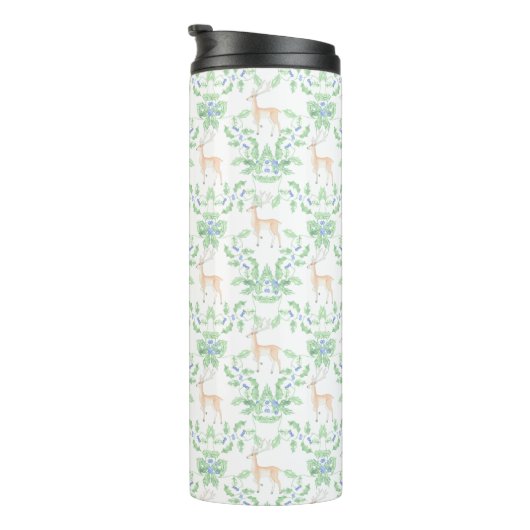 Bouteilles Isothermes Trellis bleu et vert Holly avec Cerf (Tourné sur la droite)