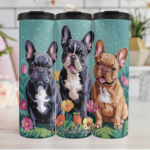 Bouteilles Isothermes Trois Bulldogs français dans un jardin