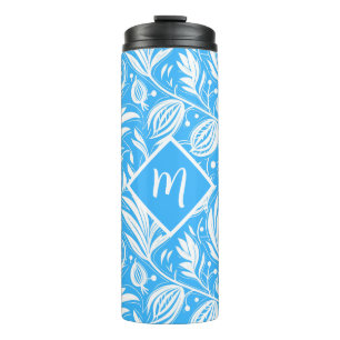 Bouteilles Isothermes Tropical Blue Floral Pattern Diamond Monogramme