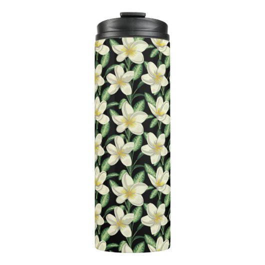 Bouteilles Isothermes Tropical continu motif fleurs blanches feuille ver (Devant)