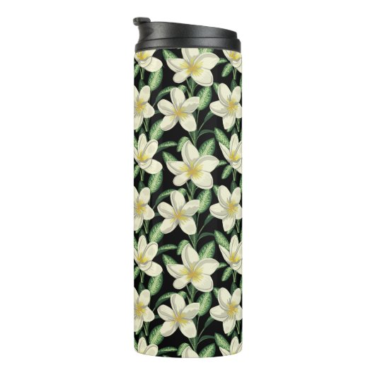 Bouteilles Isothermes Tropical continu motif fleurs blanches feuille ver (Tourné sur la droite)