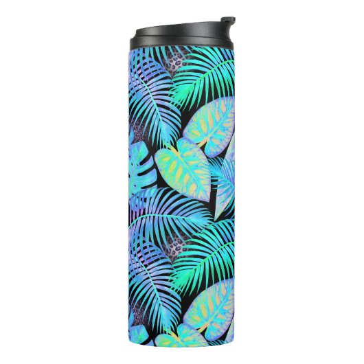 Bouteilles Isothermes Tropical Neon Leaf Pattern on Black (Tourné sur la gauche)