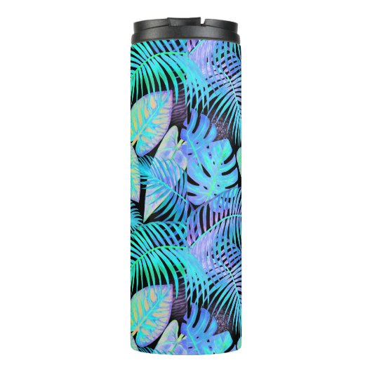 Bouteilles Isothermes Tropical Neon Leaf Pattern on Black (Dos)