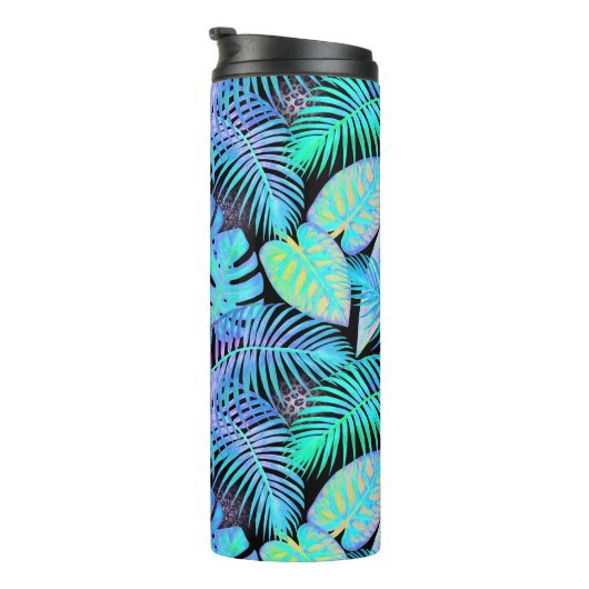 Bouteilles Isothermes Tropical Neon Leaf Pattern on Black (Tourné sur la droite)