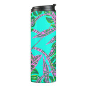 Bouteilles Isothermes Tropical Palm leaf monstera coleus rose turquoise (Tourné sur la gauche)