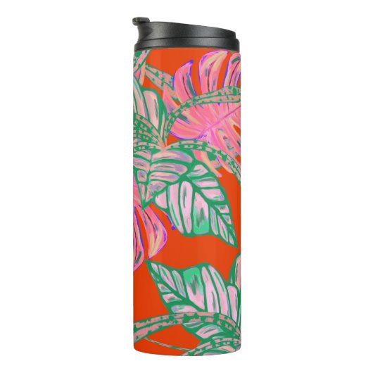 Bouteilles Isothermes Tropical Palm leaf monstera coleus rouge vert rose (Tourné sur la droite)