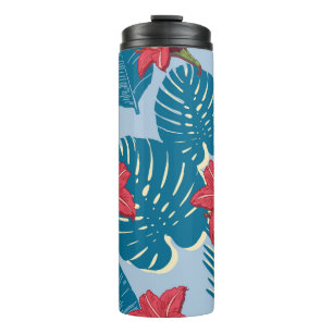 Bouteilles Isothermes Tropical Palm sans couture feuille bleu motif