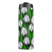 Bouteilles Isothermes Tulières blanches avec feuilles verts (Devant)