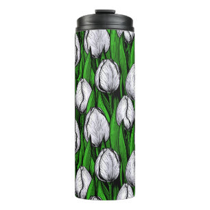 Bouteilles Isothermes Tulières blanches avec feuilles verts