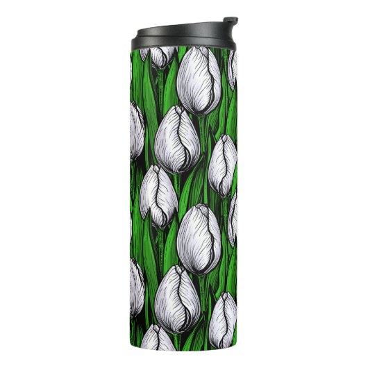 Bouteilles Isothermes Tulières blanches avec feuilles verts (Tourné sur la gauche)