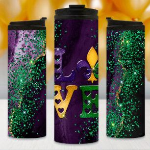 Bouteilles Isothermes Tumbler Mardi Gras, Marbre, Paillettes et Amour