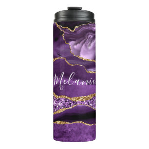 Bouteilles Isothermes Tumbler Thermique Pailleté Or Violet Nom Personnal