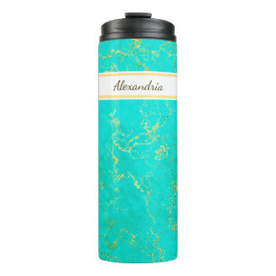 Bouteilles Isothermes Turquoise avec Gold Veins Pierre Motif et nom