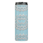 Bouteilles Isothermes Turquoise Bleu Blanc dentelle Coeur Mariage (Dos)