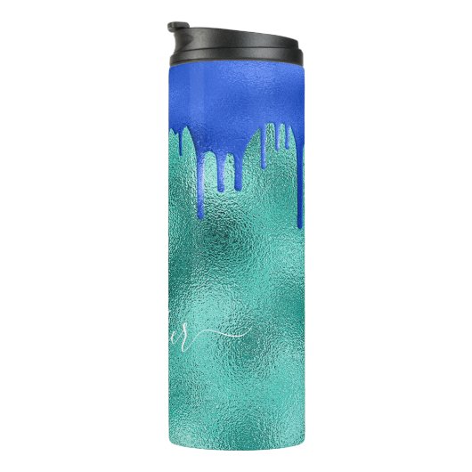 Bouteilles Isothermes Turquoise bleu bleu vert gouttes nom (Tourné sur la droite)