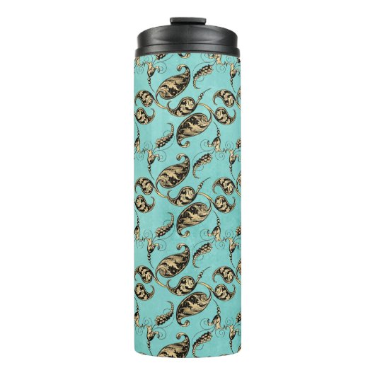 Bouteilles Isothermes Turquoise et Gold Peacock Paisley (Devant)