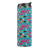 Bouteilles Isothermes Turquoise et motif rose de cube (Tourné sur la gauche)