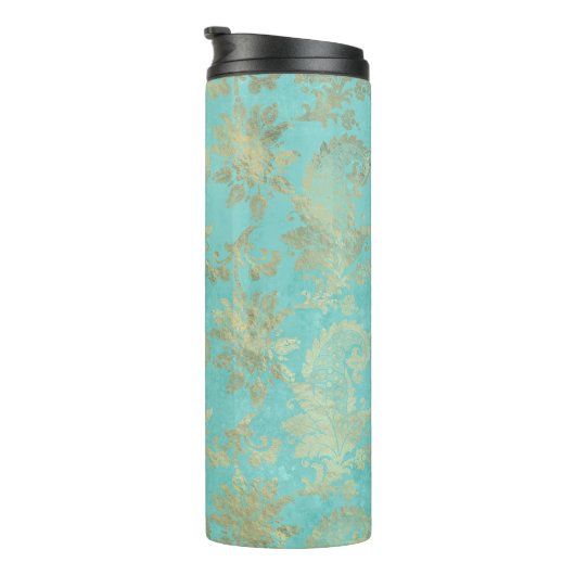 Bouteilles Isothermes Turquoise et or Peacock Damask (Tourné sur la droite)