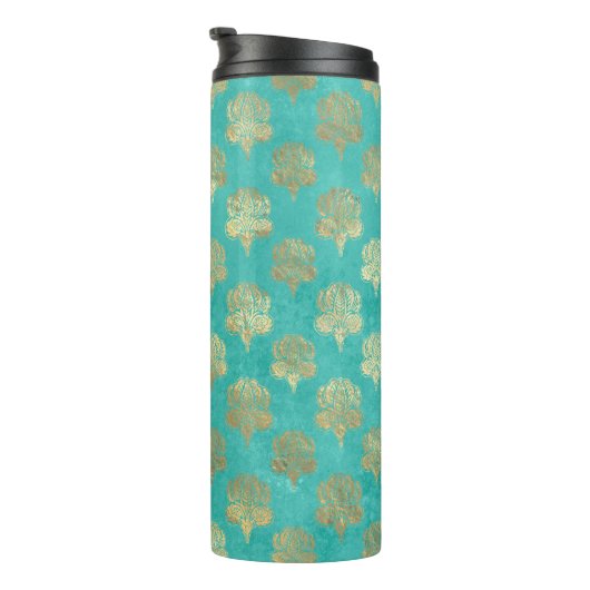 Bouteilles Isothermes Turquoise et or Peacock Grunge Damask (Tourné sur la droite)