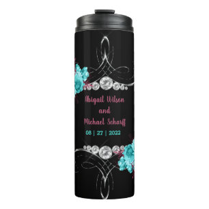 Bouteilles Isothermes Turquoise Floral et Mauve Élégant Strass