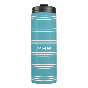 Bouteilles Isothermes Turquoise Stripes personnalisé monogramme tumbler