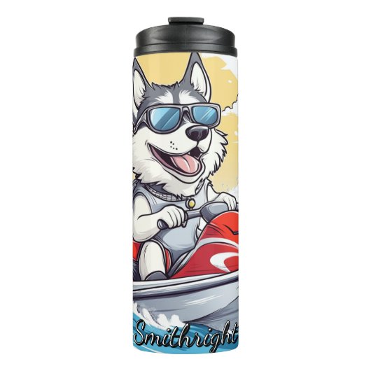Bouteilles Isothermes Un Chien Husky sur un Jet Ski (Devant)