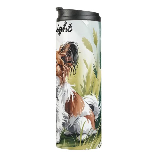 Bouteilles Isothermes Un chien papillon en haute herbe (Tourné sur la droite)