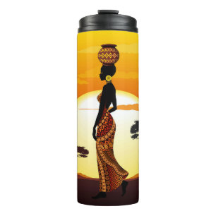 Bouteilles Isothermes Une belle femme africaine Silhouette sur les solei