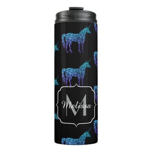 Bouteilles Isothermes Unicorn Sparkles aqua blue ombre motif Monogramme (Devant)
