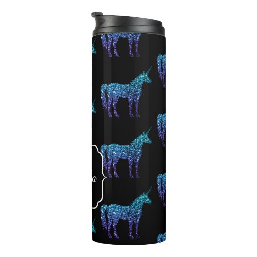Bouteilles Isothermes Unicorn Sparkles aqua blue ombre motif Monogramme (Tourné sur la droite)