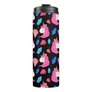 Bouteilles Isothermes Unicorne, cristaux : magique motif aquarelle.