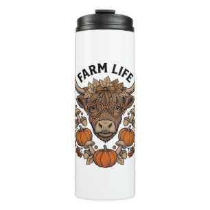 Bouteilles Isothermes Vache Highland d'automne avec lunettes en forme de