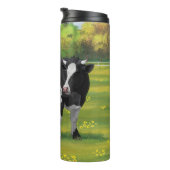 Bouteilles Isothermes Vache Holstein et veau mignon en pâturage d'été (Tourné sur la droite)