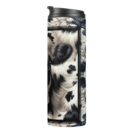Bouteilles Isothermes Vache noire et blanche Cowhide Fur Fur Look (Tourné sur la droite)
