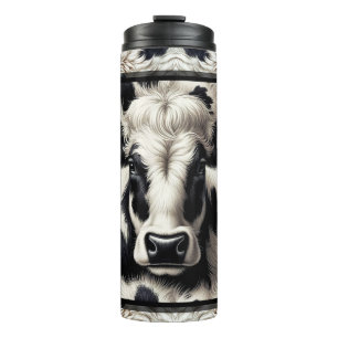 Bouteilles Isothermes Vache noire et blanche Cuir de vache Poil Aspect v