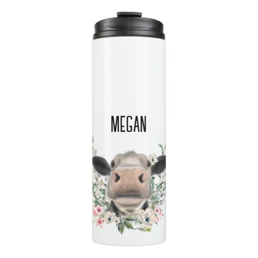 Bouteilles Isothermes vaches nez baiser fleurs aquarelle gris animal de (Devant)