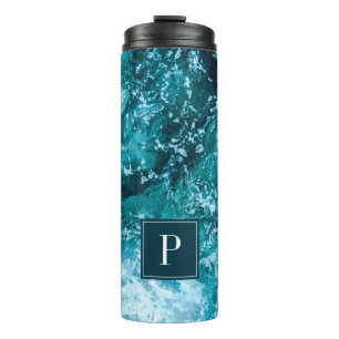 Bouteilles Isothermes Vagues de mer turquoise avec monogramme personnali