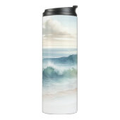 Bouteilles Isothermes Vagues de plage à l'aquarelle Rustique Côtière  (Tourné sur la gauche)