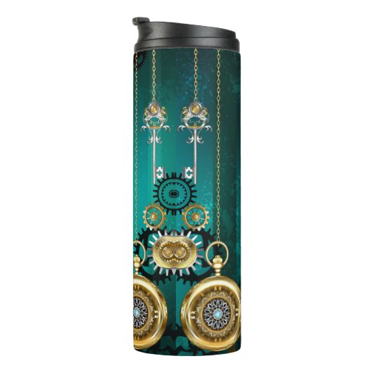 Bouteilles Isothermes Veille bijoux Steampunk sur un Arrière - plan vert (Tourné sur la droite)