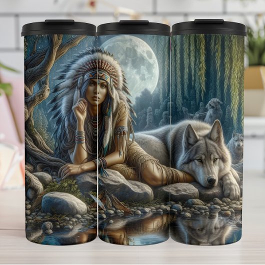 Bouteilles Isothermes Veillée Lune : Femme et Loup.