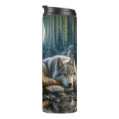 Bouteilles Isothermes Veillée Lune : Femme et Loup. (Tourné sur la droite)