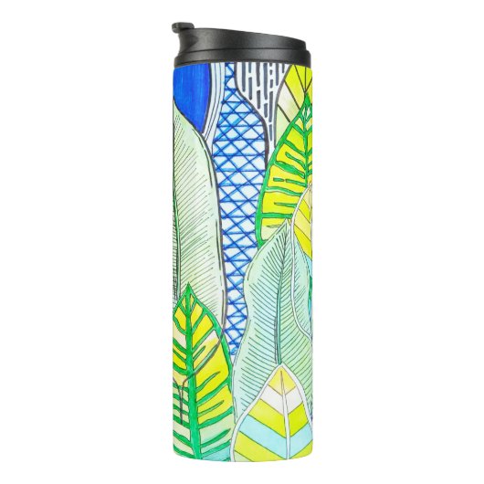 Bouteilles Isothermes Vert Jaune mignon Moderne Tropical Boho Feuille (Tourné sur la droite)