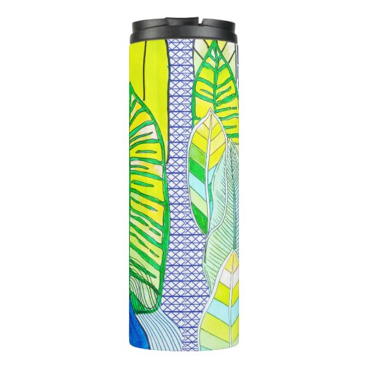 Bouteilles Isothermes Vert Jaune mignon Moderne Tropical Boho Feuille (Dos)