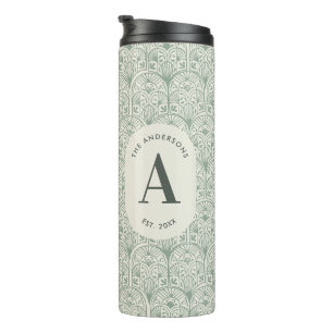 Bouteilles Isothermes Vert Sauge Personnalisé Monogramme Élégant Art Déc