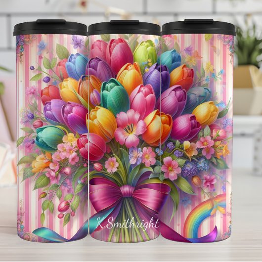 Bouteilles Isothermes Vibrant bouquet Tulip Ruban arc-en-ciel
