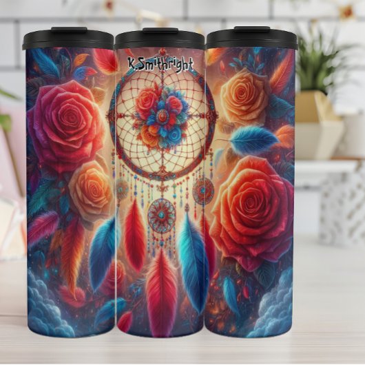 Bouteilles Isothermes Vibrant Dreamcatcher avec Roses et plumes