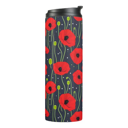 Bouteilles Isothermes Vibrant Modern Red Poppies Pattern Art (Tourné sur la gauche)