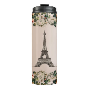 Bouteilles Isothermes Vignes de roses roses de Paris Tour Eiffel shabby 